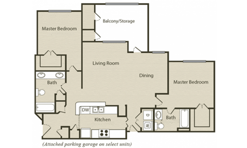 Floor plan for 2 beds, 2 baths, 1259 sqft